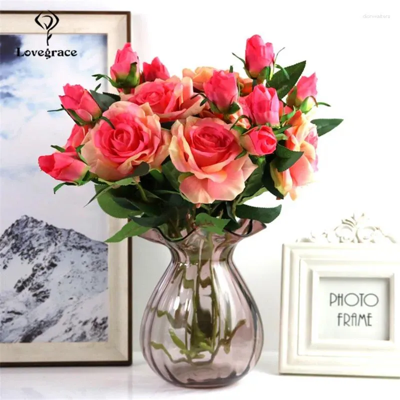 Bruiloft bloemen latex rozen nep bloem bruid boeket boeket kunstmatige bruidsmeisje mariage accessoires huizendecoratie