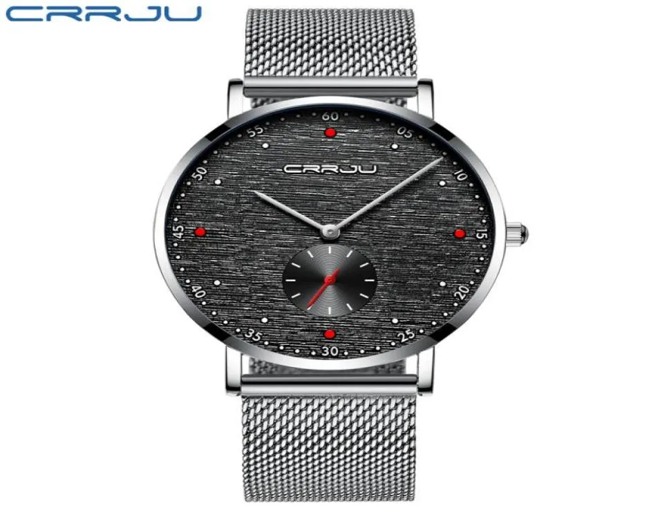Luksusowa marka Crrju Mężczyźni Watch klasyczny biznes Szczupły kwarc zegarek Stylowy prosty wodoodporny zegar z siatki stalowej Relogio Masculino High 9051732