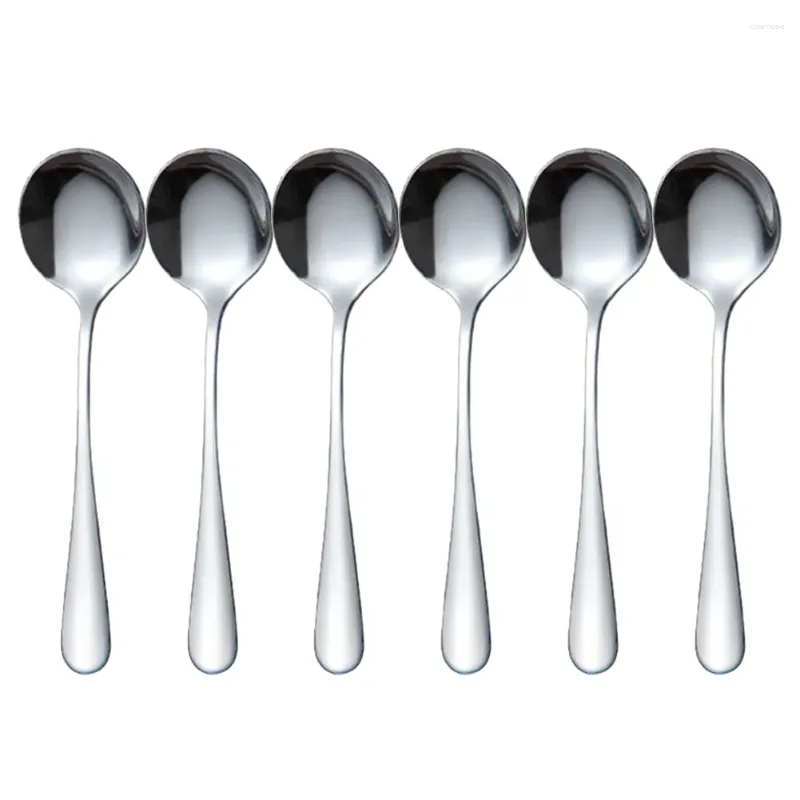 Kaffescoops runda skedar soppa 6st Bouillon Spoon El Pot Kitchen Essential Tools Silver Rostfritt stål