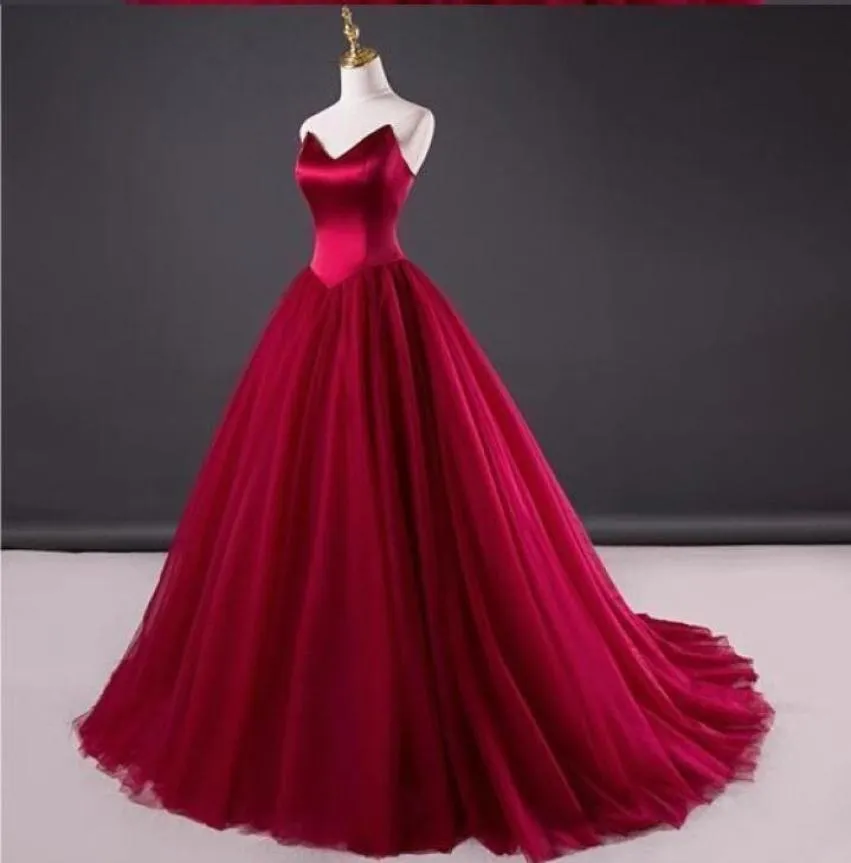 Simple élégant rouge foncé vintage robe de mariée colorée basque taille tulle jupe princesse gothique gows nuptiles couture faite personnalisée n3020131