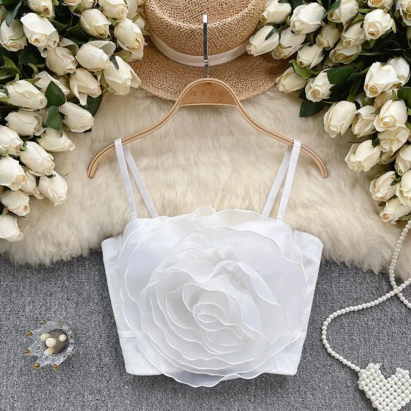 Tank da donna Chic corsetto vintage busto bustier fiore tridimensionale canotta canotta coreana Summer Beach Women Cropic