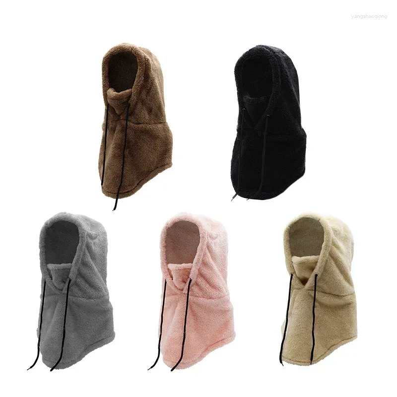 Berets Unisex Adjustable Elastic Balaclava Cap Warm Ring Scarf Beanie Hat For Women Men Windproof Hooded Neck Collar Arctic Velvet