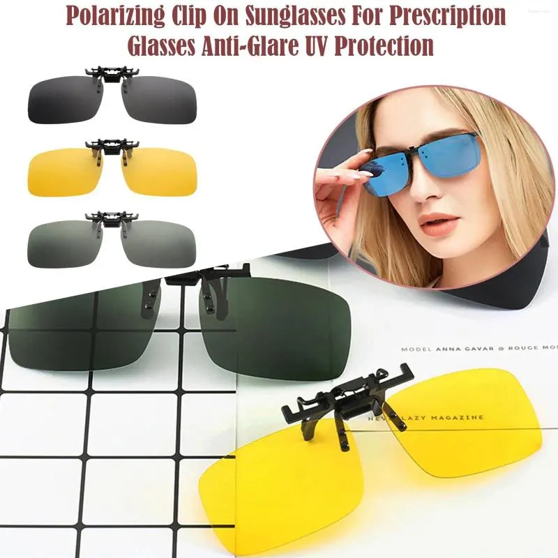 Lunettes de soleil Lentes grises Clip polarisé sur Flip Up UV Eyeglass Glasse Night Vision Fishing Shading 400 Clips Driving Sun C A6P9