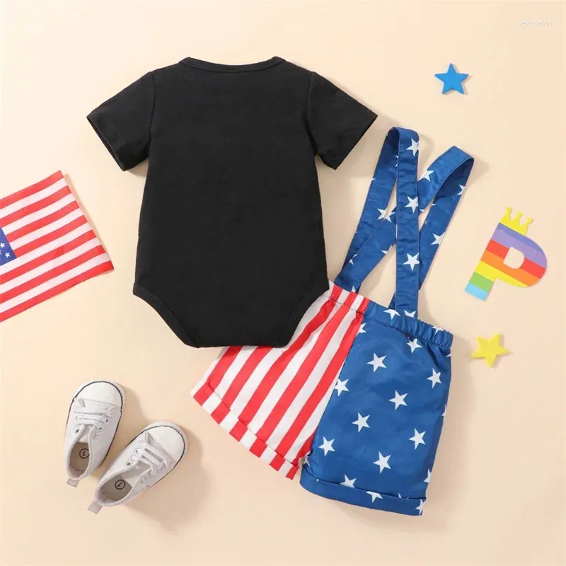 Clothing Sets Baby Boy 4th Of July Outfits T Shirt Letter Romper American Flag Suspender Shorts Set Fourth Clothes