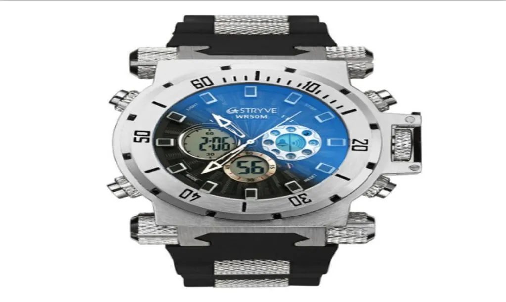Stryve moda wielofunkcyjna wodoodporna sportowa zegarek podwójny ruch duży trend pokrętło