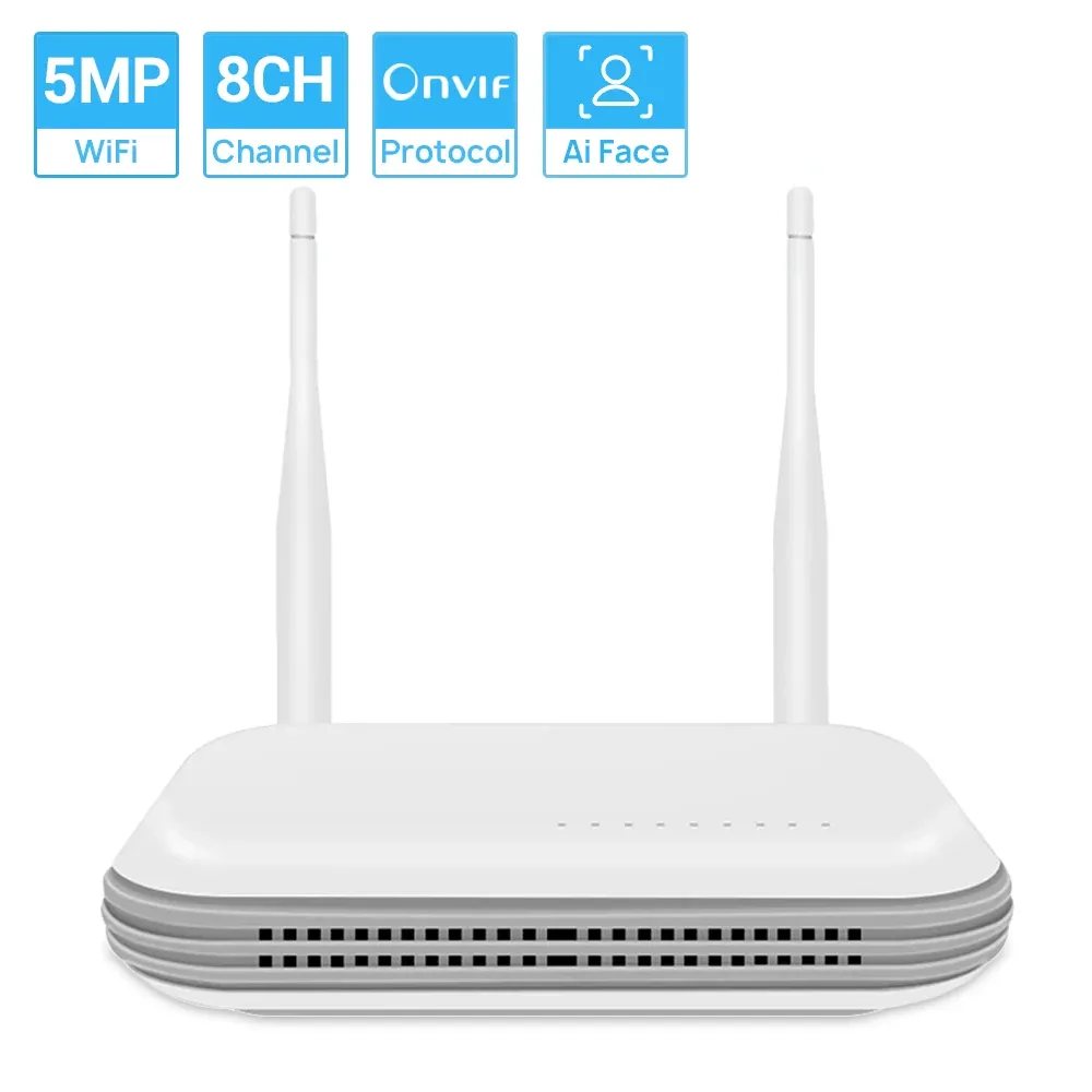 Outils H.265 Mini WiFi NVR 8CH 3MP / 4CH 5MP XMEYE WiFi Enregistreur vidéo pour le système de sécurité CCTV Système CCTV Détection de la carte TF Slot P2P