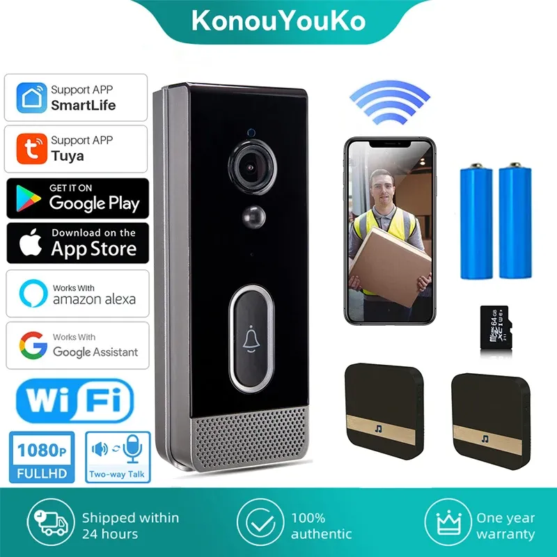 Doorbell Tuya Smart Home Video Doorbell WiFi Outdoor Bell Wodoodporna akumulator IP65 Intercom Google Alexa bezprzewodowe drzwi telefoniczne