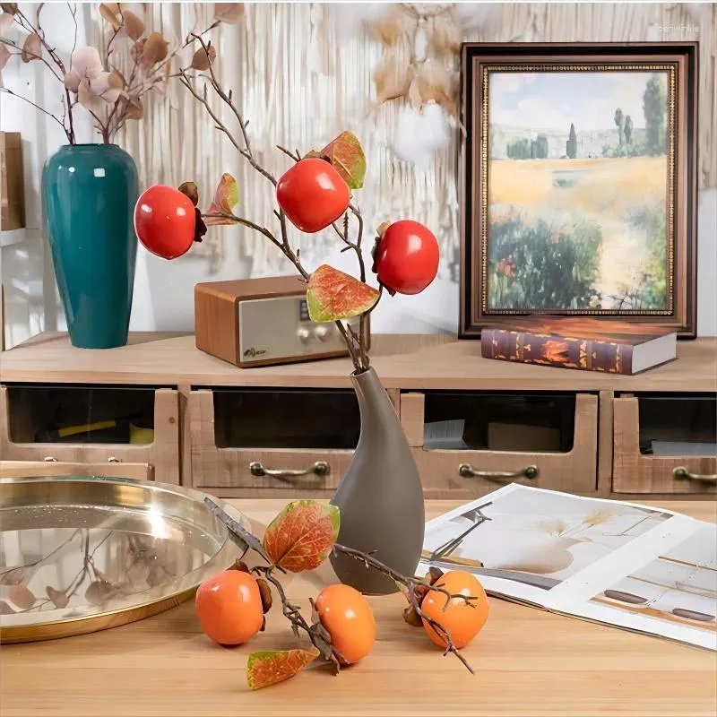 装飾的な花人工植物Persimmon Branches Home Room Accessories Wedding Bedroom Year decoration Living Ornaments