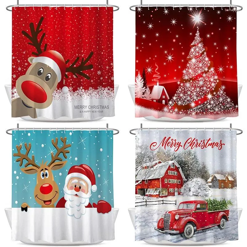 Duschvorhänge Weihnachtsvorhang Jahr Home Dekoration Santa Claus Elchdruck wasserdichtes Badezimmer