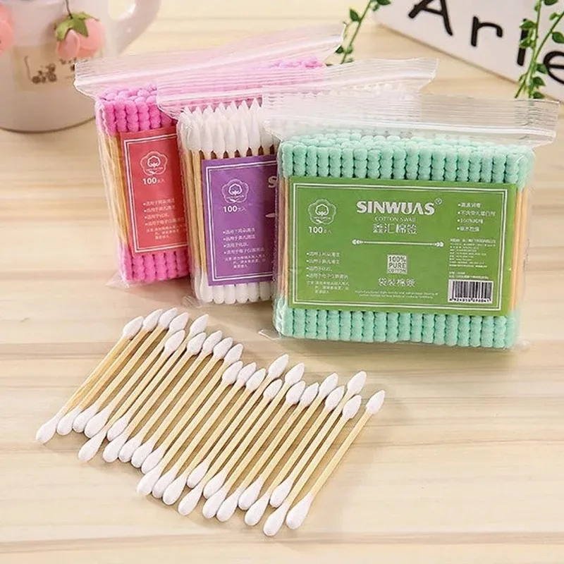 100pcs Double tête coton tampons bâtons