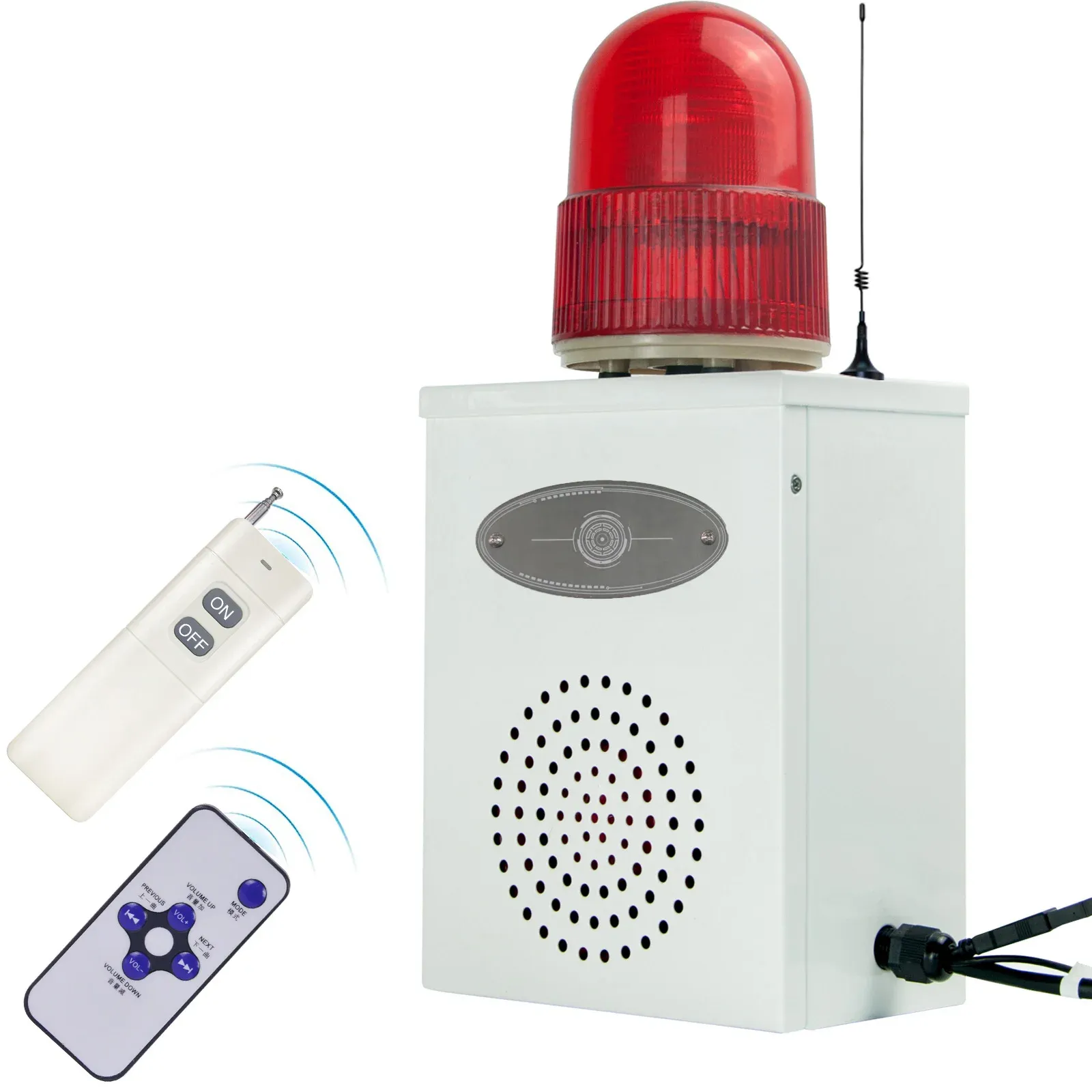 Sirène sans fil télécommande 2000m 120 dB Volume réglable Volume industriel sirène clignotant Light Outdoor Security Siren HXB02