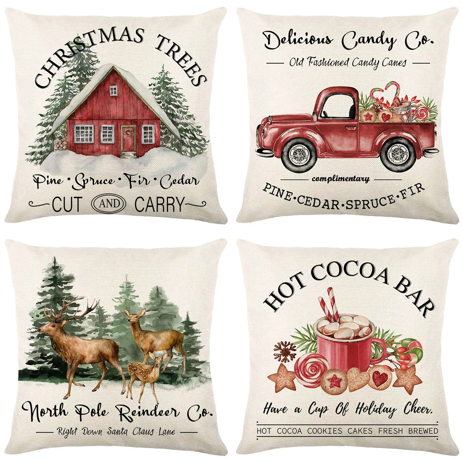 LINEN Merry Christmas Pillow Cover 45x45cm Throw Pudowcase Winter Decorations for Home Tree Deer SOFA CUSHION 240325