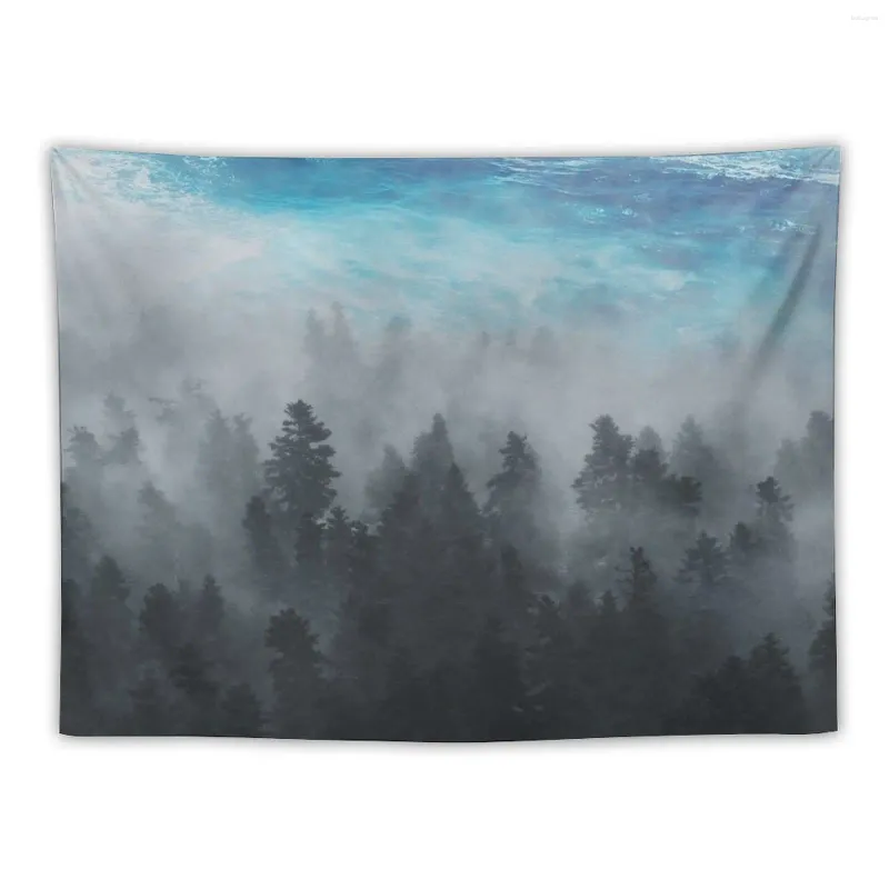 Tapisserier Misty Forest Ocean Beauty Tapestry Home Decorations Wall Eesthetic Room