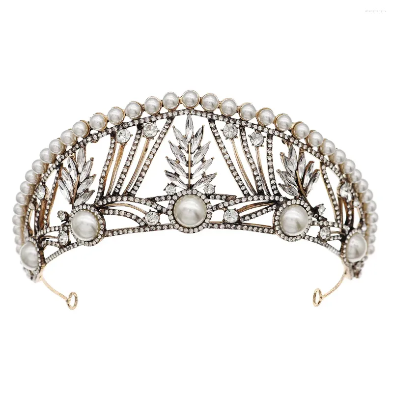 Clips de cheveux baroque vintage bronze noire Crystal perles Tiaras Crown Righestone Pageant Diadem CZ Bandons Accessoires de mariage
