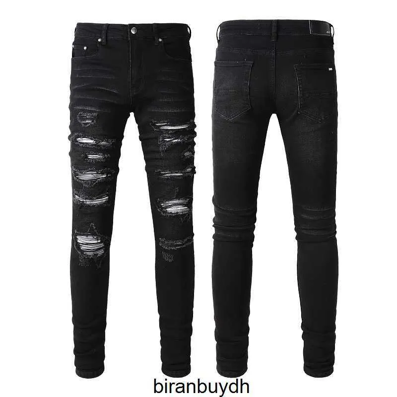 Hochwertige am schlanke Fit Designer Street Trendy Hole Patch Jeans Herren Elastizier Füße Füße