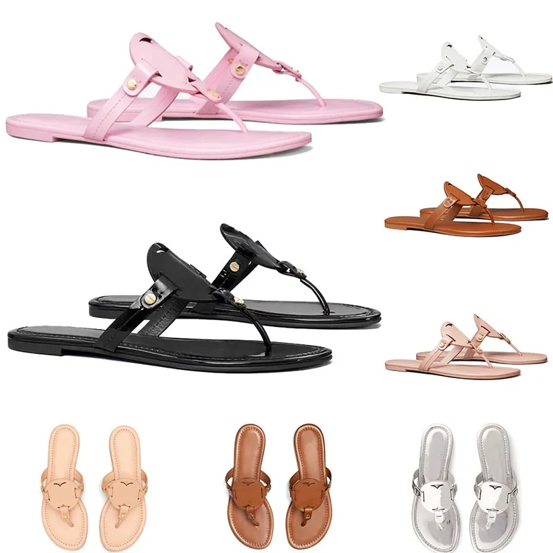 Kostenlose Versandschuhe Frauen Designer Flachrutsche Sandale Luxus Flip Flops Schwarz weiß rosa Splitter Leder Sandalen Sandales Sandali Pantoffeln