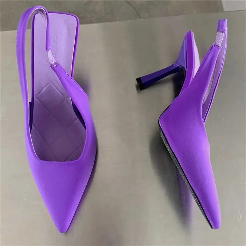 Klädskor za kvinnor sommar 9 cm hög häl sandaler fetischism tunna sling lila grön mule kopieringsdesigner h240403ymm8