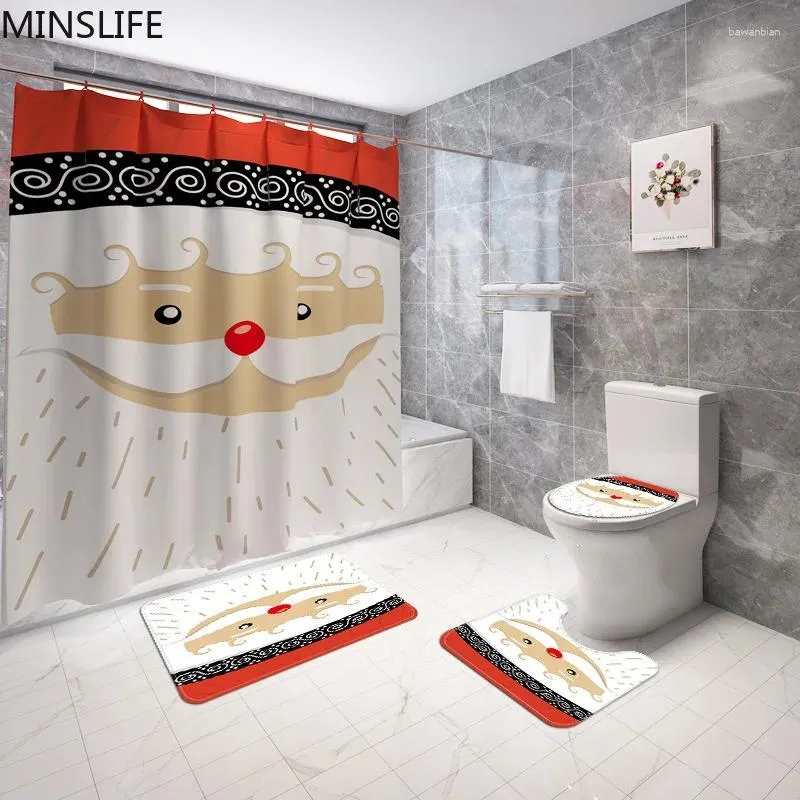 Shower Curtains Merry Christmas Bathroom Set Snowman Santa Father Pattern Waterproof Curtain Toilet Cover Mat Non Slip Rugs Holiday Decor