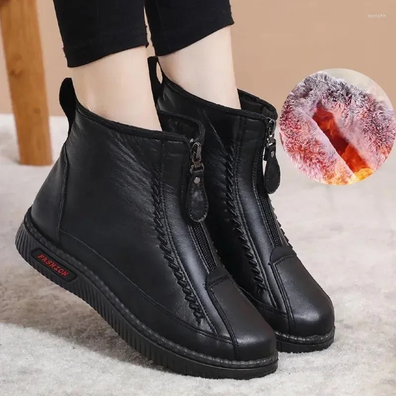 Boots 2024 Cotton Shoes Women's Autumn And Winter Velvet Flat Bottom Anti Slip Middle Old Age Short Warm Snow