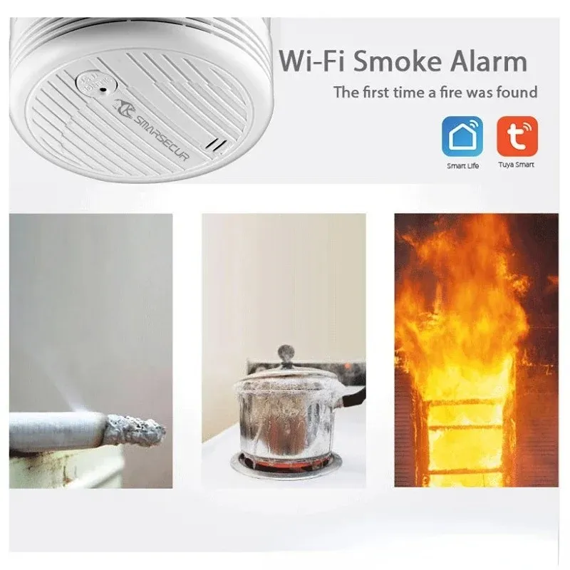 2024 Wifi Smoke Detector Smoke Sensor Highly Sensitive For smart Life app control Power by Tuya