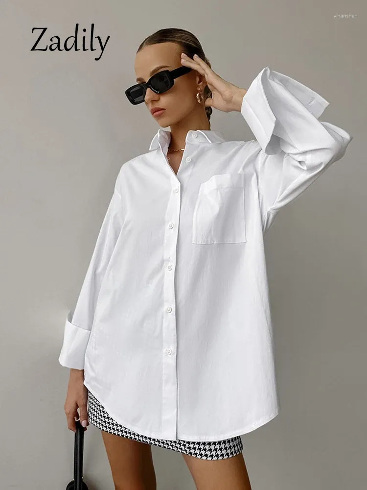 Blouses pour femmes 35% de coton Butte Bouton Femme White Shirt 2024 Spring Work Woman Blouse Vêtements minimalistes Tops à manches longues