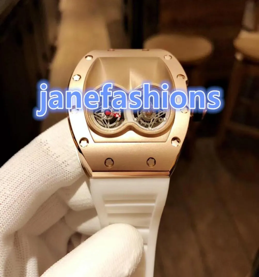 Men039S 패션 손목 시계 로즈 골드 더블 다이얼 성격 시계 흰색 천연 고무 방수 석영 시계 9611843