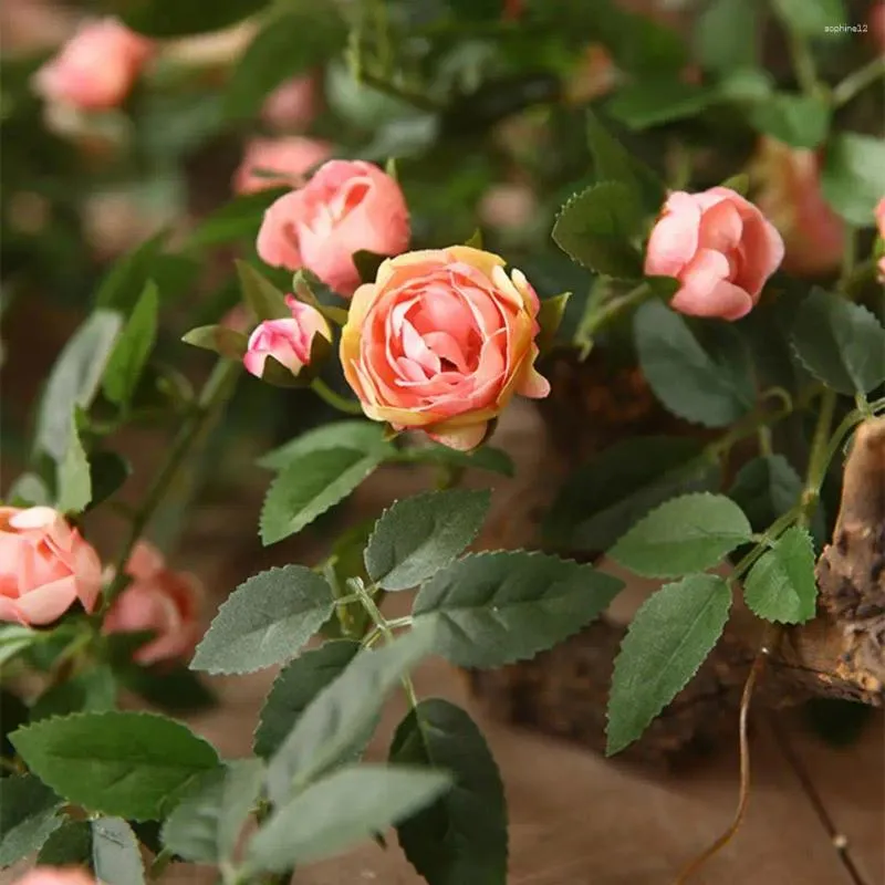 Fleurs décoratives Simulation fleur réaliste suspendu artificiel plante verte rose pour décoration de mariage à la maison