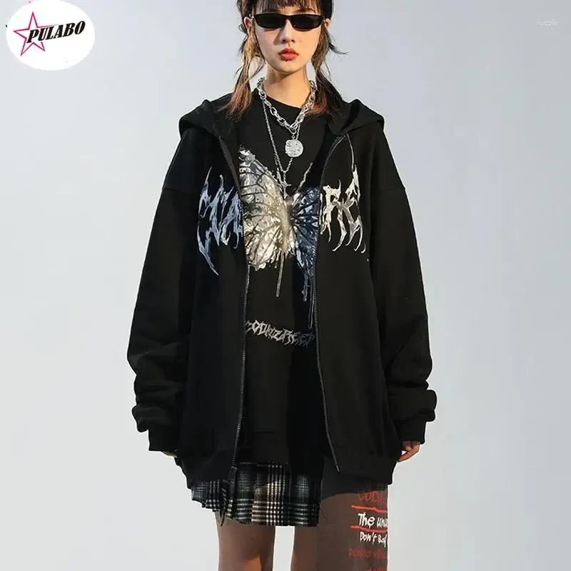 Con cappuccio femminile femminile femminile hip hop giacca da stretwear stampare cappotto goth harajuku y2k abiti estetici grunge punk punk