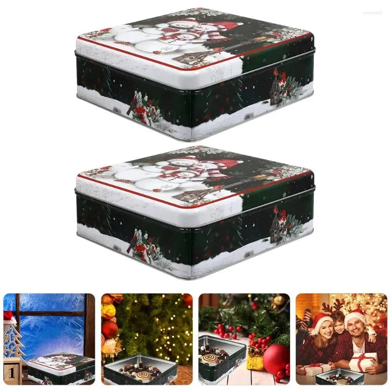 Storage Bottles 2 Pcs Cookie Tin With Lid Christmas Table Decor Supplies The Gift Biscuit Containers Box Candy Holder