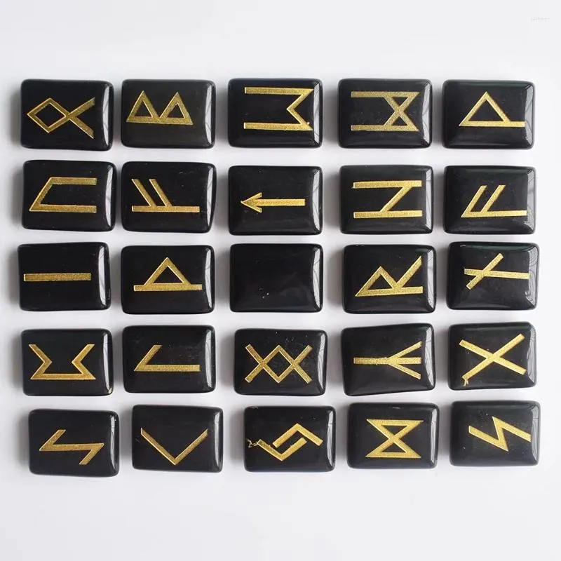 Anhänger Halsketten Großhandel 25pcs/Los natürliches schwarzes Onyx -Wikinger Runen Amulett Set Reiki Heilung Kristalle Wahrsager