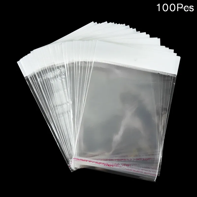 Gift Wrap 100pc White Clear Self Sealing OPP Plastic Bags Jewelry Packing Adhesive Pouches Candy Cookie Bag