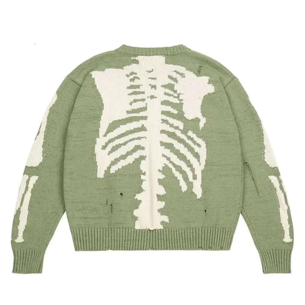 Męskie bluzy bluzy Hip Hop duży sweter zielony zielony szkielet kość szkieletu nadruk kobiet wysokiej jakości obrażenia obrażenia za vintage dzianinte tulingzhu
