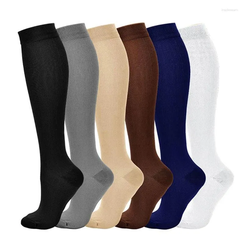 Mulheres meias meias de cor sólidas compressão de nylon compressão varize a perna do joelho suporta alta estocagem preta preta de caldo cinza