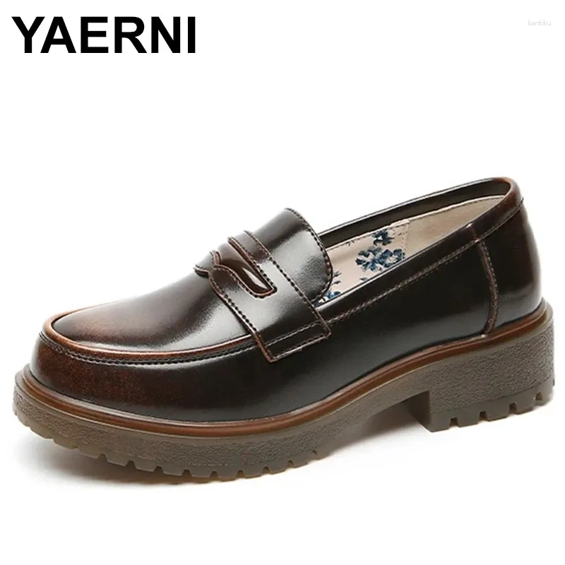 Повседневная обувь Yaerni Spring Round Toe Loafers Women Women Brown Retro Flat Fashion Ladies Black Stylestudent