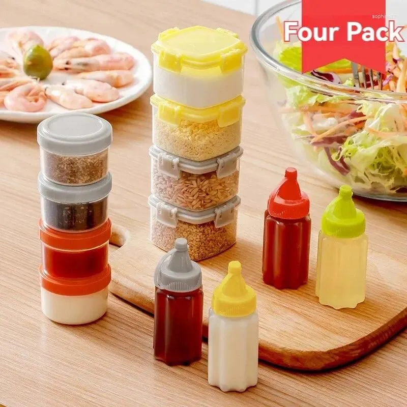 Storage Bottles 4 PCS Spice Box /Jam Squeeze Bottle /Seal Barbecue Seasoning Four Pack Household Sauce Sealed Easy Fresh