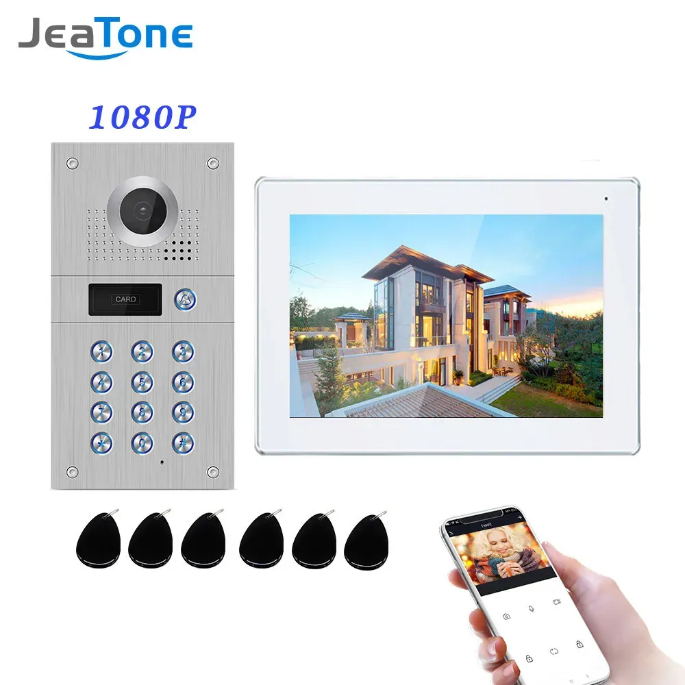 Campainhas jeatone 10 polegadas tuya wifi wifi 1080p intercomunicação para video de vídeo home swiping cartão desbloquear sistema de intercomunicatomia