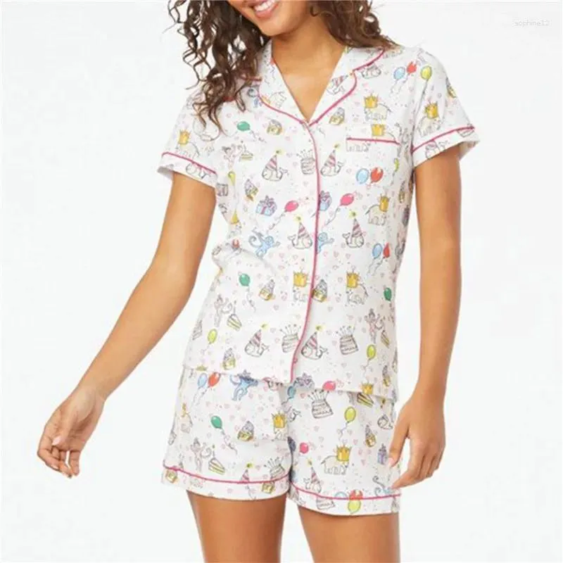 Vêtements à la maison Hirigin Migne de dessin animé Pyjamas Y2K Salon à manches courtes Correspondance Assortie de pyjama Pjama Pyrsets pour femmes