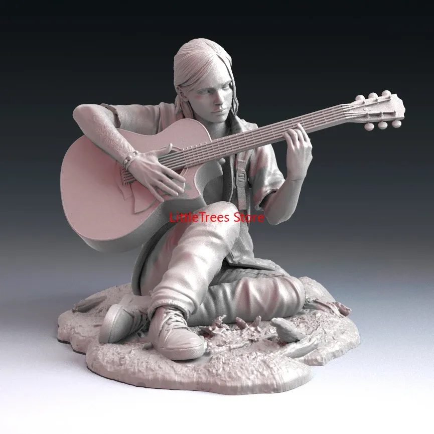 Fotografi 60mm hartsmodellsatser Girl Spela Guitar 3D -tryck Figur RW069