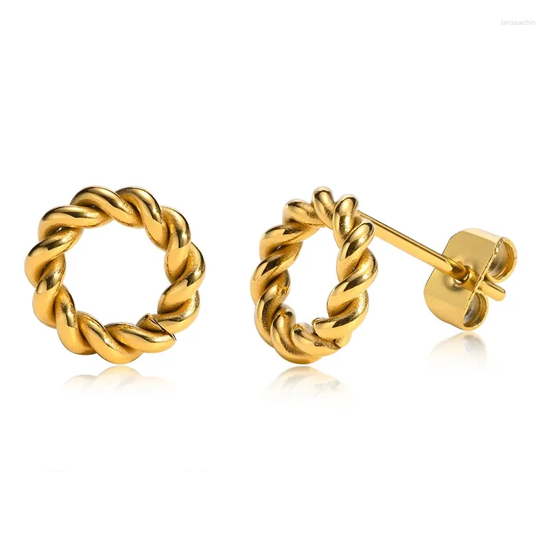 Stud Earrings PVD 18K Gold Plated Stainless Steel Twist Mini Hoop Simple Earring For Women Waterproof Post Jewelry Gift