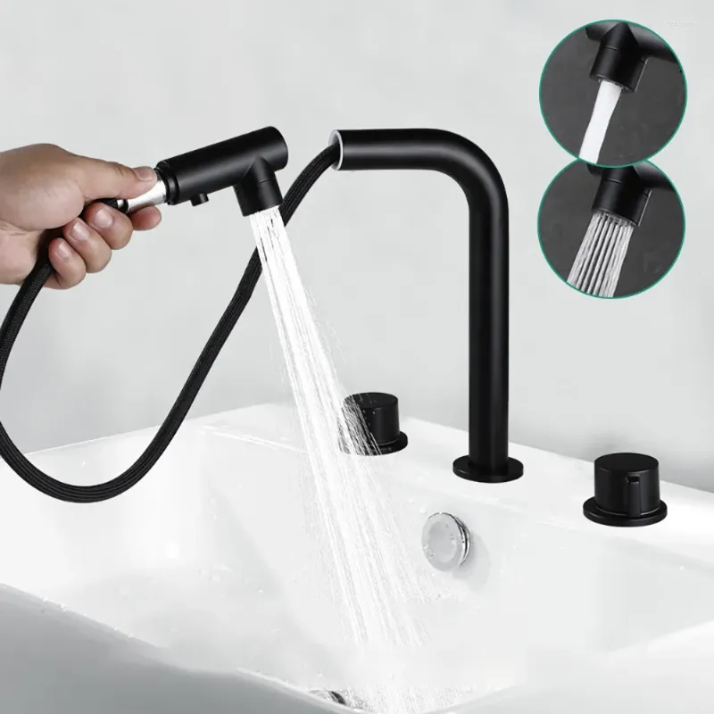 Rubinetti del lavandino da bagno tianview a doppia maniglia split a tre buche a traino a traino mobile invalido freddo e acqua