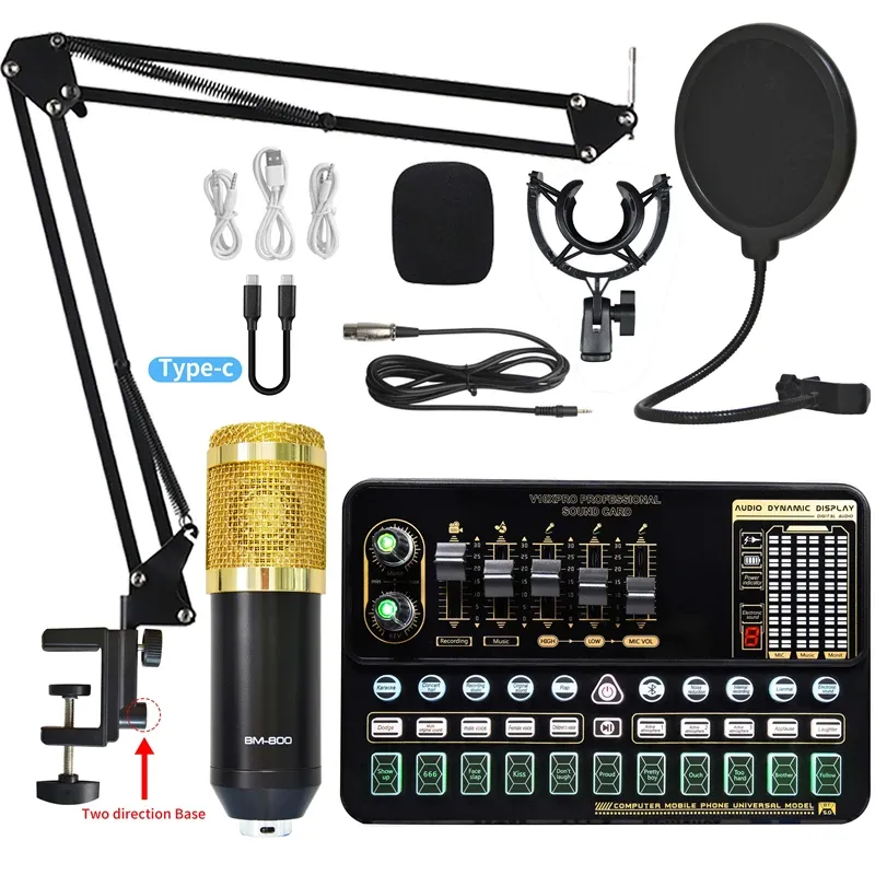 Mikrofone BM 800 Kondensator Mikrofon Bundle Professionelles Studio Microfon Live Sound Card Wireless einstellbares Mikrofon -Suspensionsschere Arm