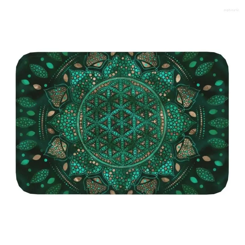 Carpets Flower Of Life Dot Art Floor Door Bath Kitchen Mats Outdoor Mandala Geometric Pattern Doormat Living Room Entrance Carpet Rug