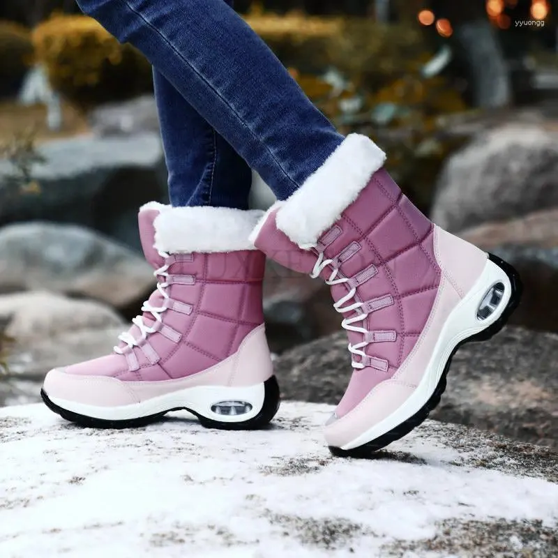 Boots Femmes Snow Cotton Chaussures Pu épais THEUR NON SLOP ROND FORME FLAT PLAT LA TIGLE GANG HIGH