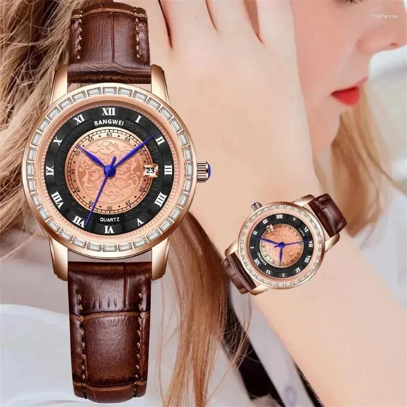 Armbanduhr Lige Mode Leder Frauen beobachten das wasserdichte Frauenarmband Casual Sport Quarz Chronograph Montre Femme