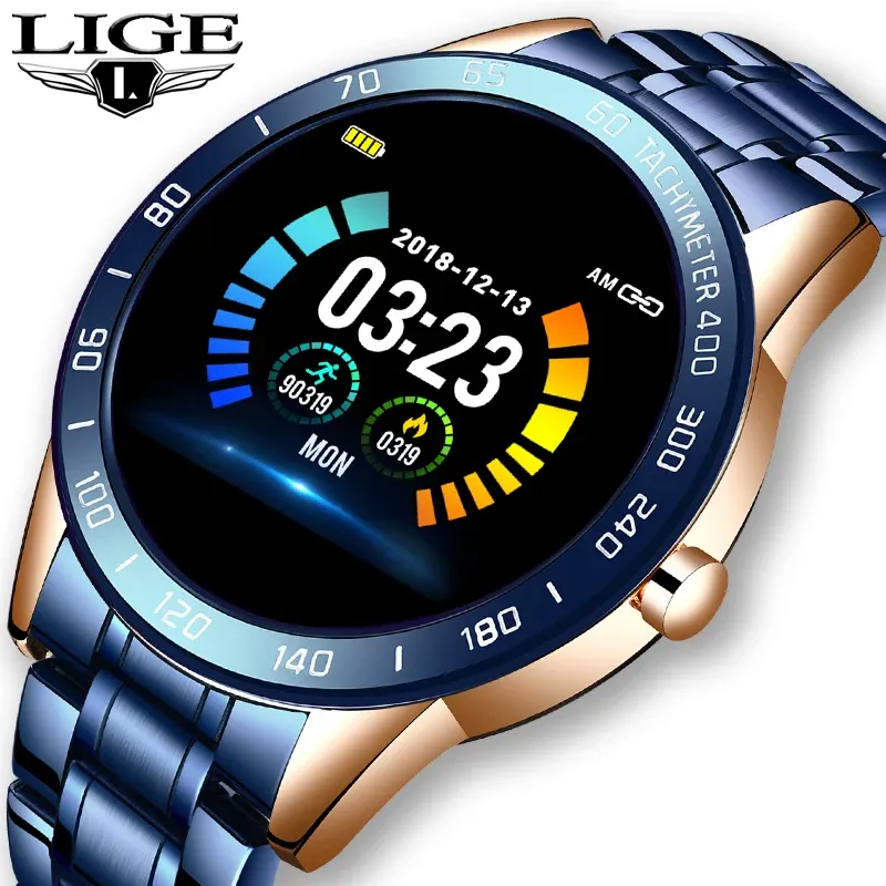 Horloges Lige Steel Band Smart Watch Men Fiess Tracker Hartslag bloeddruk Multifunctioneel van toepassing voor iOS Android smartwatch