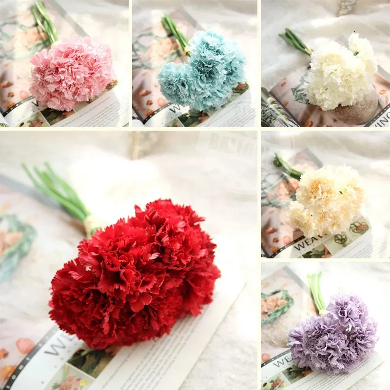26cm 61224pcs Carnation Bouquet Room Decoration Red White Pink Imitation Flower Home Wedding Mothers Day Holiday Fake Flowers 240328