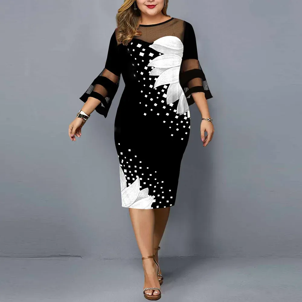 3/4 sleeve casual summer dresses plus size Qulqfy Plus Size Summer Dresses for Women Maxi Casual Cotton 3/4 Sleeve Solid Cutout Smocked Loose Blue V-Neck Beach Long Dresses 2XL, Women's, Black