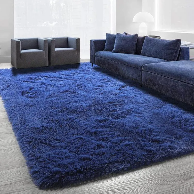 Tapetes de área azul marinho para sala de estar 6'x9 'macio de raspada de quarto peludo carpetes infantis têxteis de luxuos