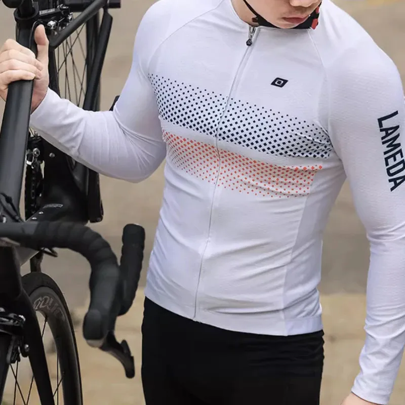 Autumn Mens Cycling Jersey Long Sleeves Slim Fit Road Bike Bicycle Shirt Clothing Mesh Reflective Full Zipper with Pockets 240328