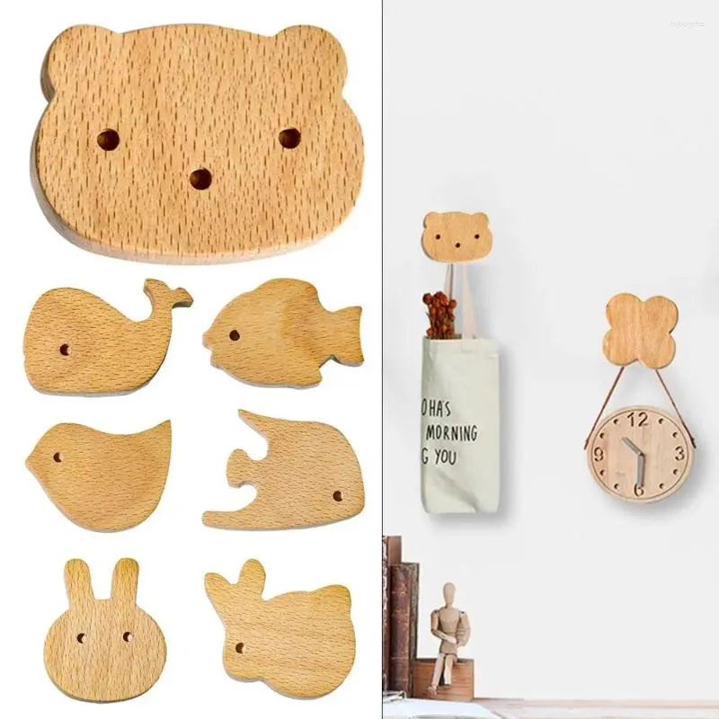 Ganci animali da cartone animato manopole in legno maniglie manici per parete fatte a mano abiti appesi al gancio